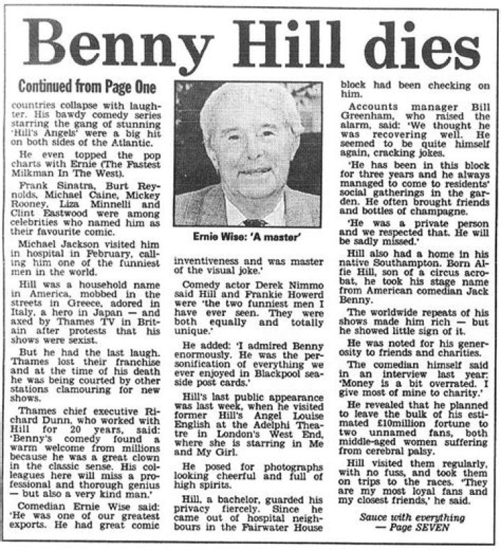Benny Hill’s Net Worth, Biography, Career, Awards, Fact and Life Story