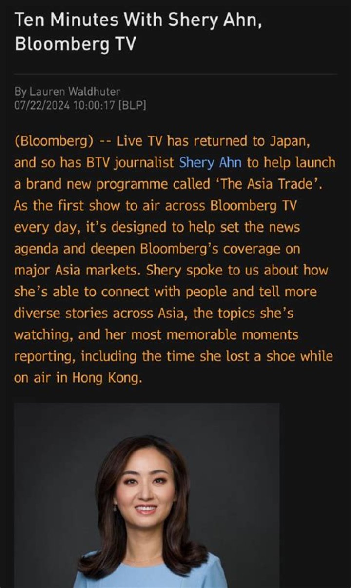 Shery Ahn (Bloomberg Reporter) Bio, Age, Married, College, Nationality, Salary and Net Worth